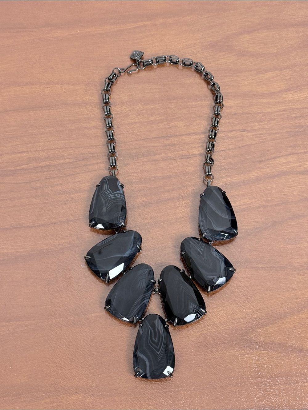Kendra Scott Black Banded Agate Faceted Statement Necklace Gunmetal